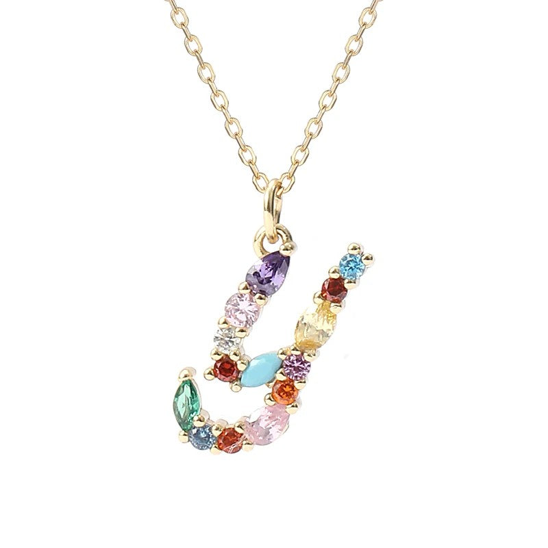 Multicolor Crystal Letter Necklace