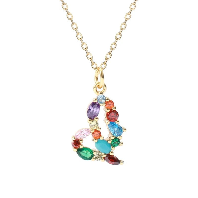 Multicolor Crystal Letter Necklace