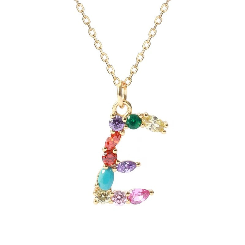 Multicolor Crystal Letter Necklace