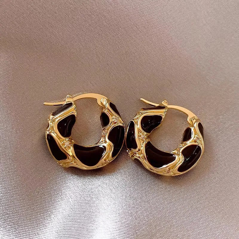 Black Enamel Hoop Earrings