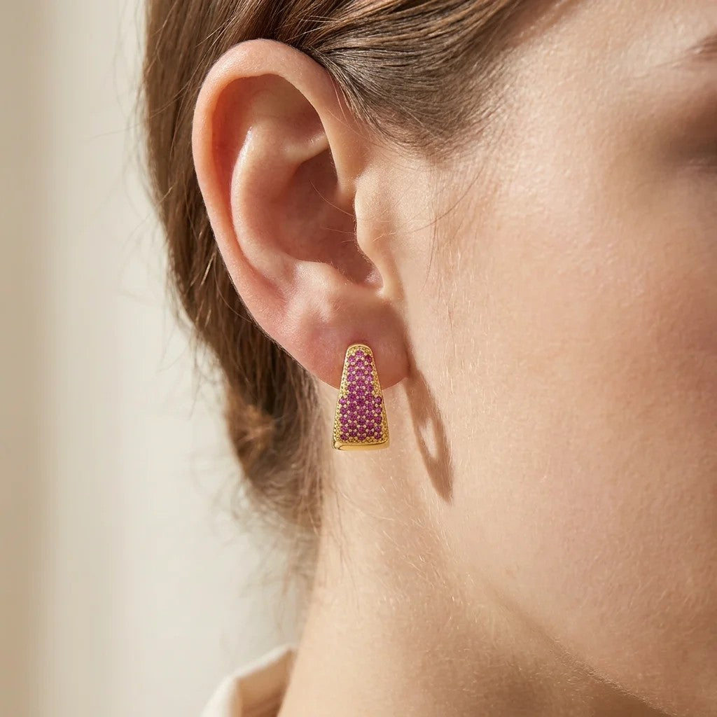 Triangle Pave Huggie Earrings