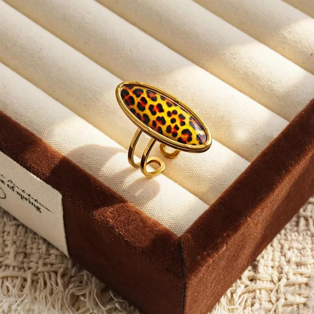 Leopard Print Teardrop Open Ring