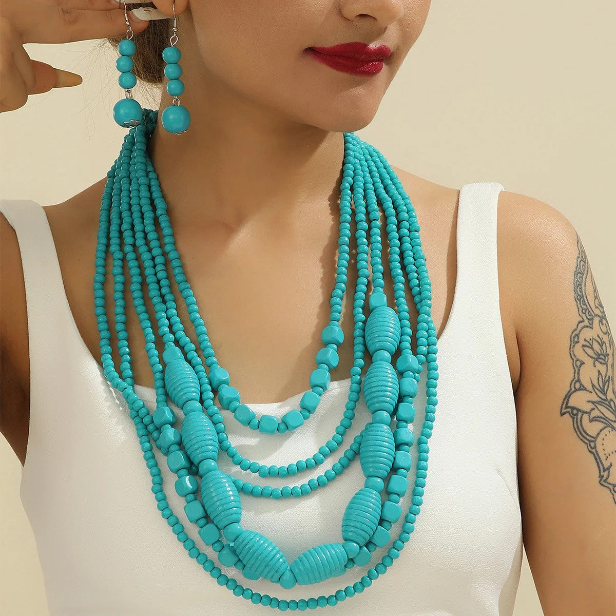 Turquoise Beaded Necklace & Earring Set