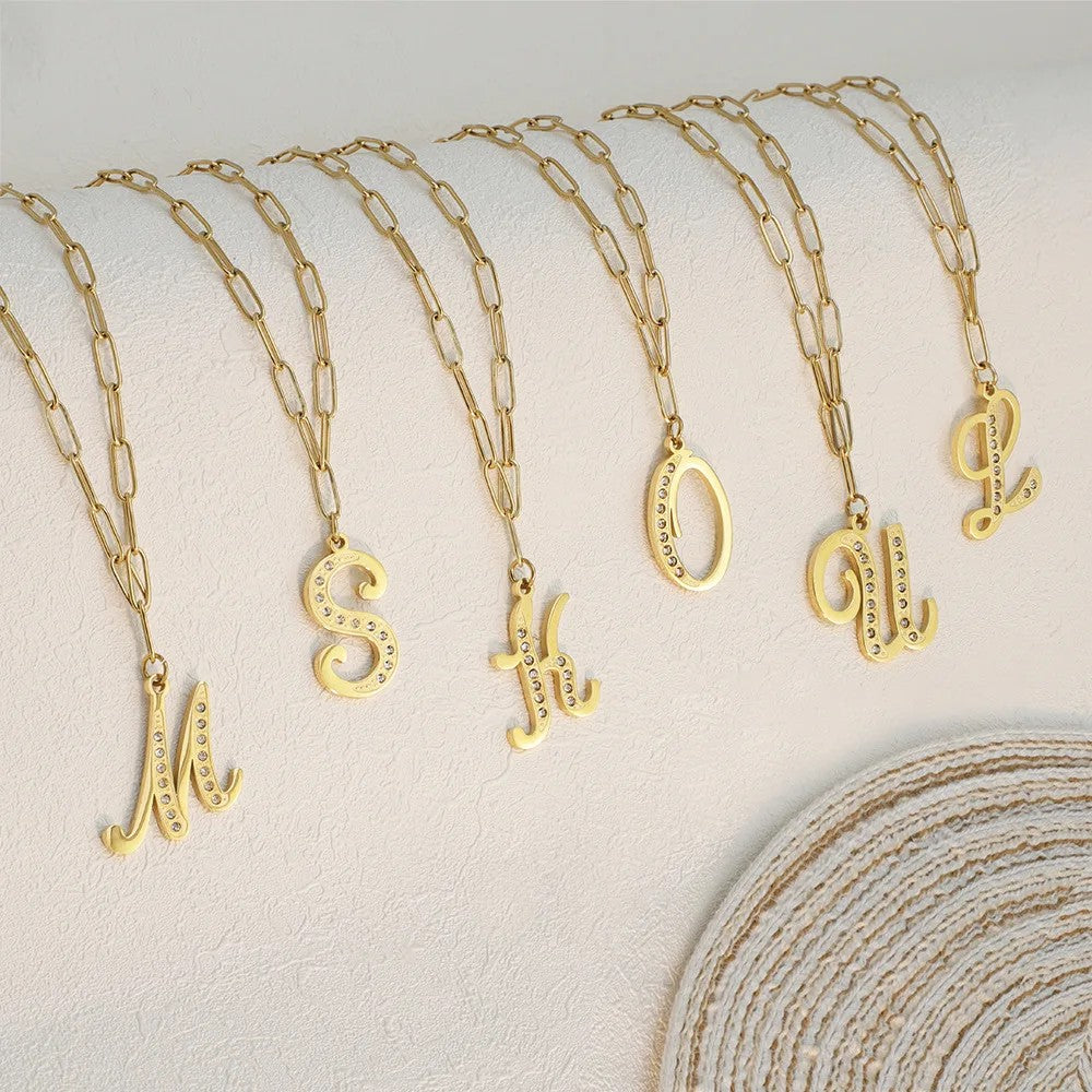 Crystal Script Initial Link Necklace