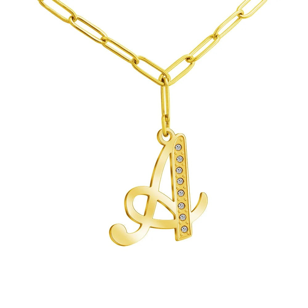 Crystal Script Initial Link Necklace