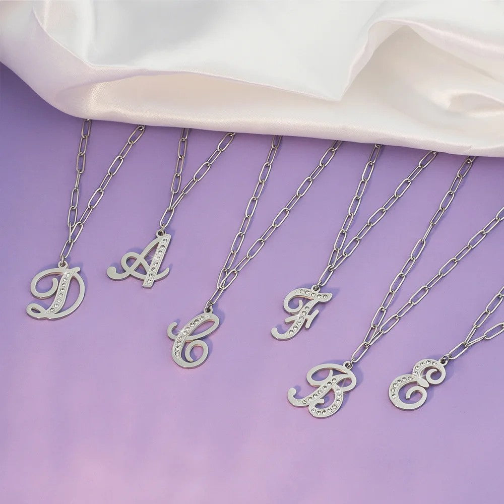 Crystal Script Initial Link Necklace
