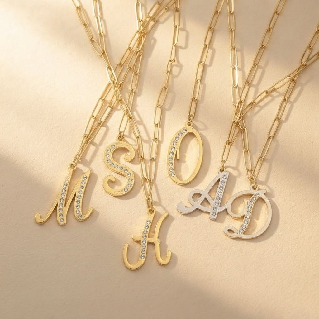 Crystal Script Initial Link Necklace