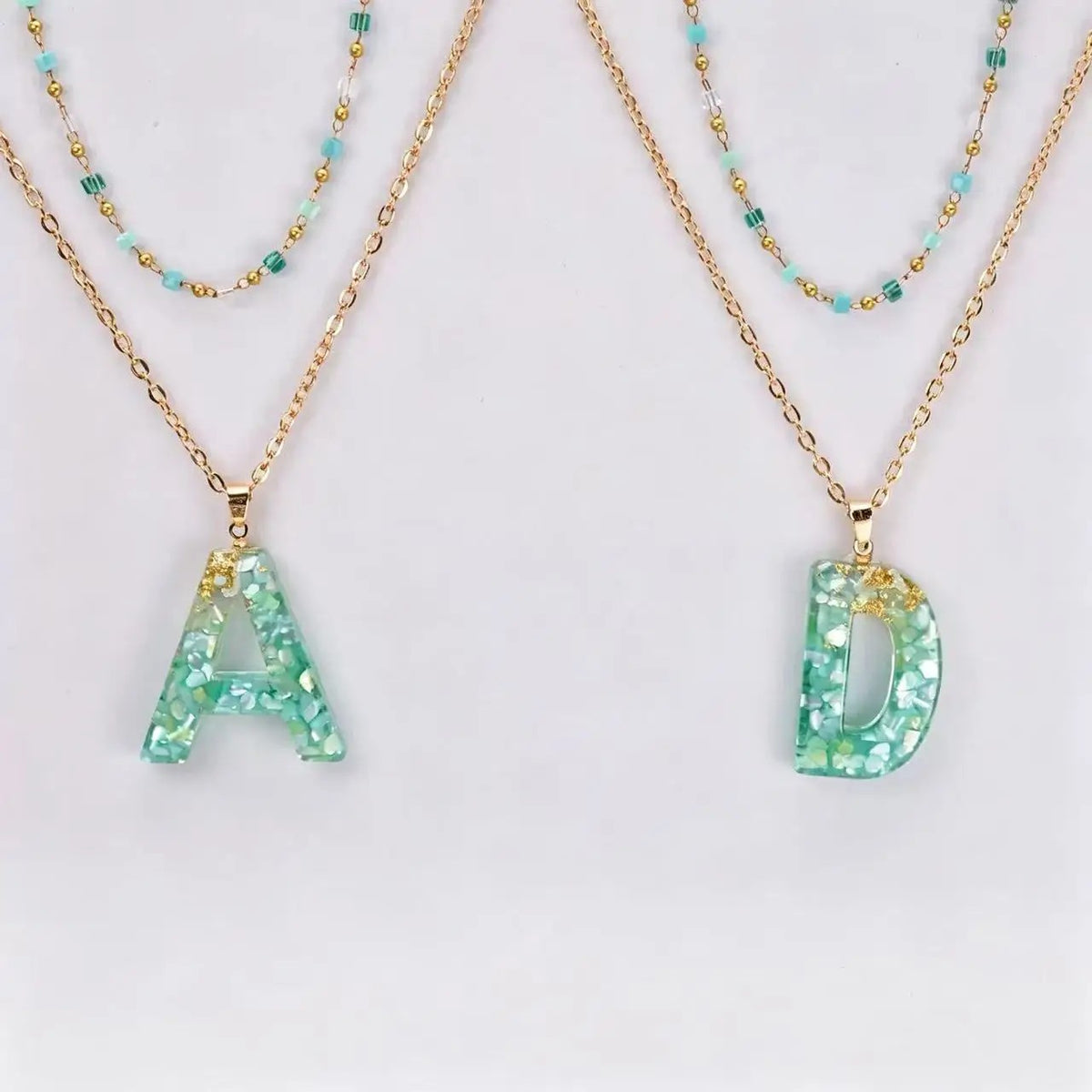 Green Gold Flake Initial Necklace
