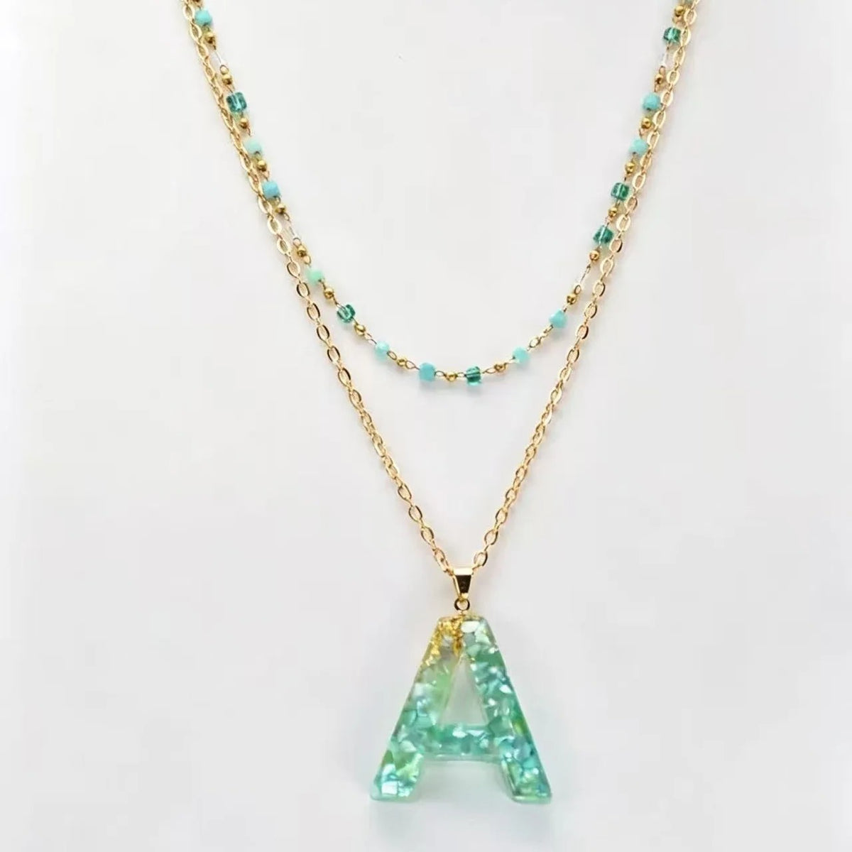 Green Gold Flake Initial Necklace