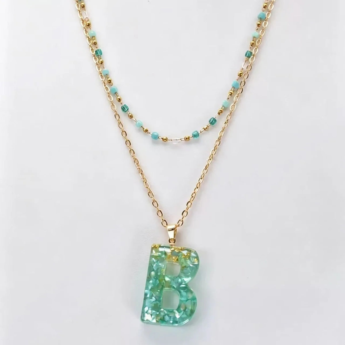 Green Gold Flake Initial Necklace