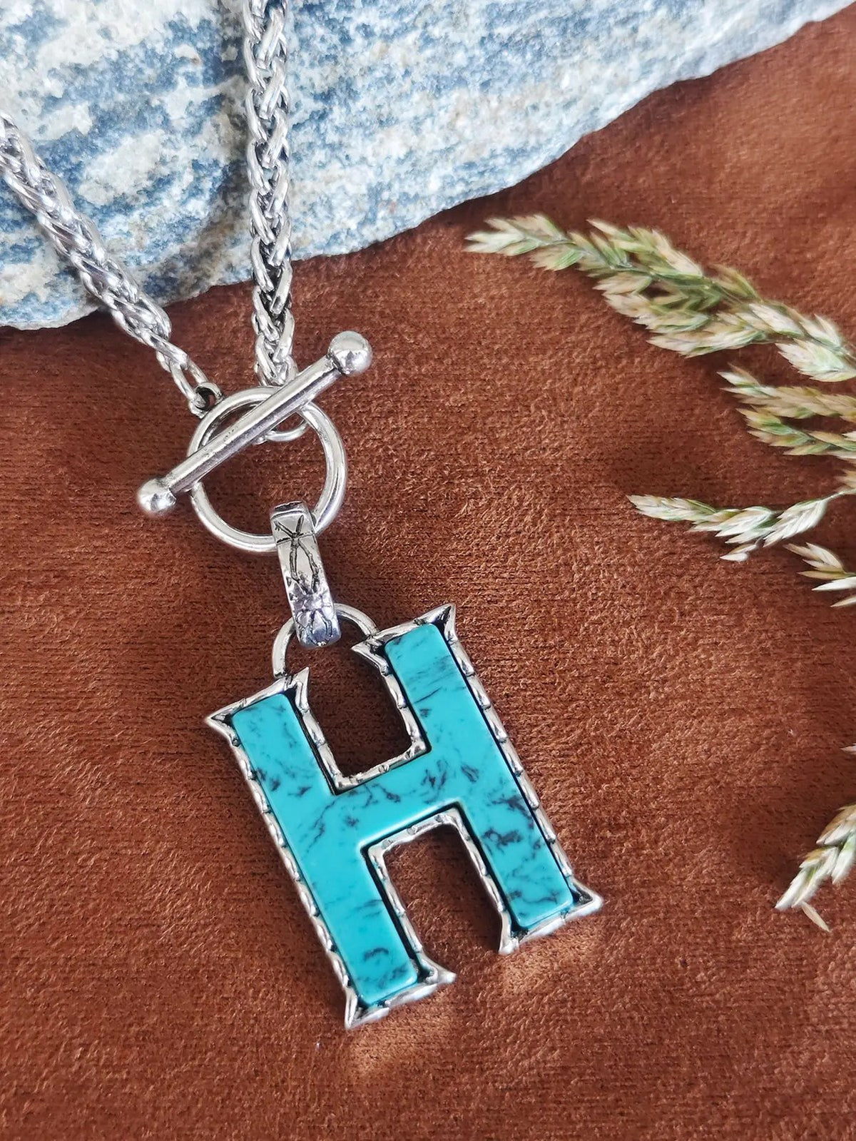 Turquoise Letter Toggle Necklace