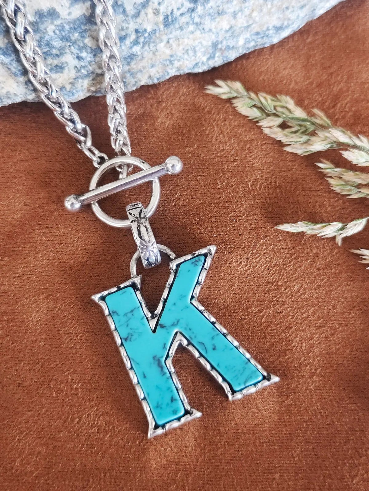 Turquoise Letter Toggle Necklace