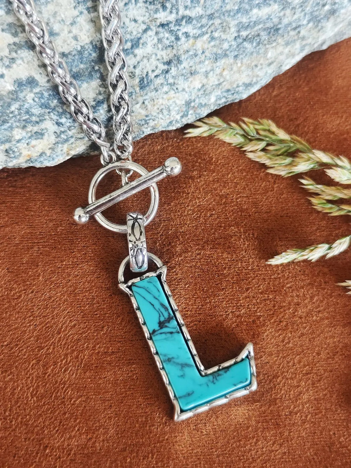 Turquoise Letter Toggle Necklace