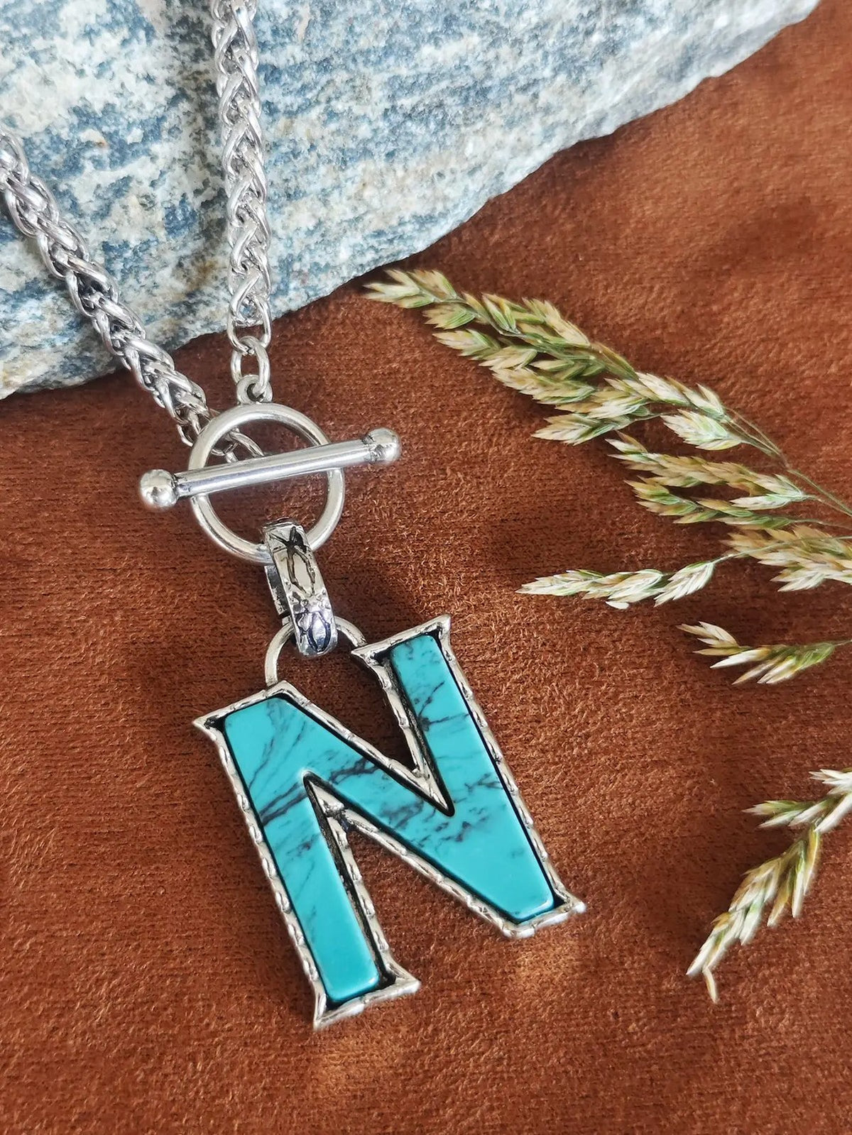 Turquoise Letter Toggle Necklace