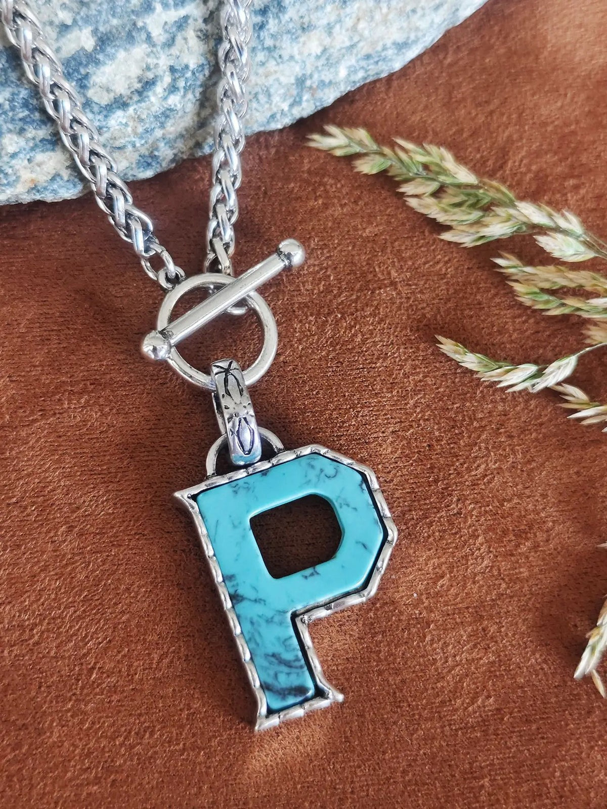Turquoise Letter Toggle Necklace