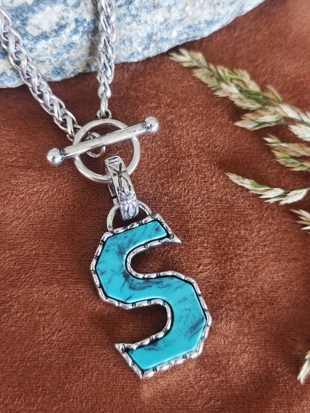 Turquoise Letter Toggle Necklace