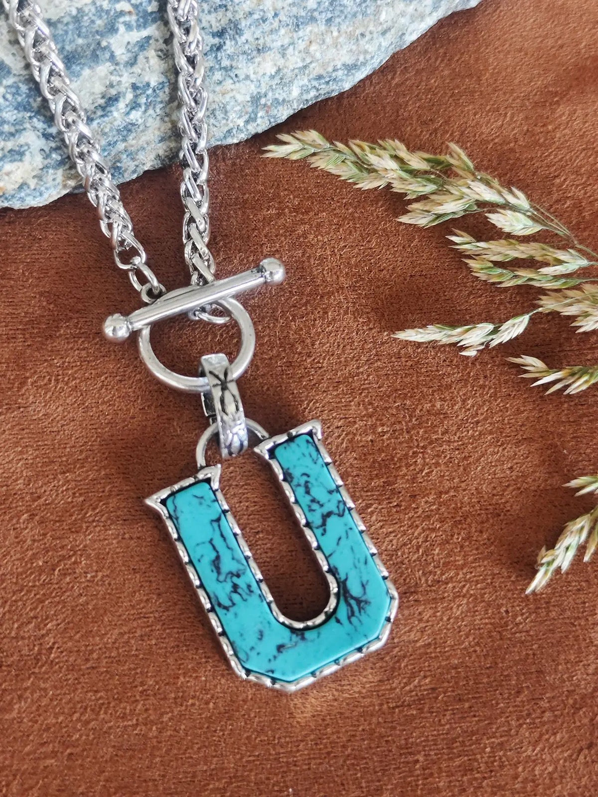 Turquoise Letter Toggle Necklace