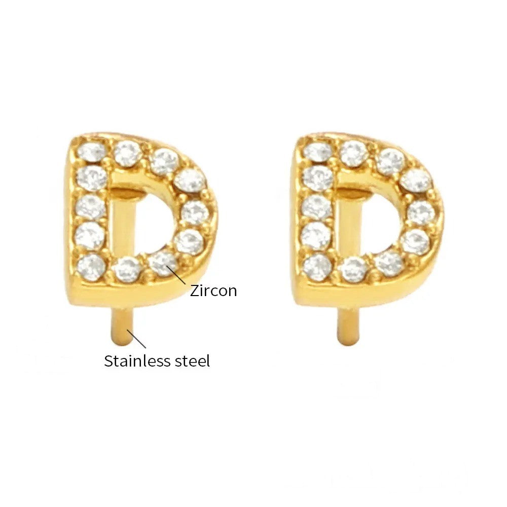 Gold Crystal Initial Letter Stud Earrings