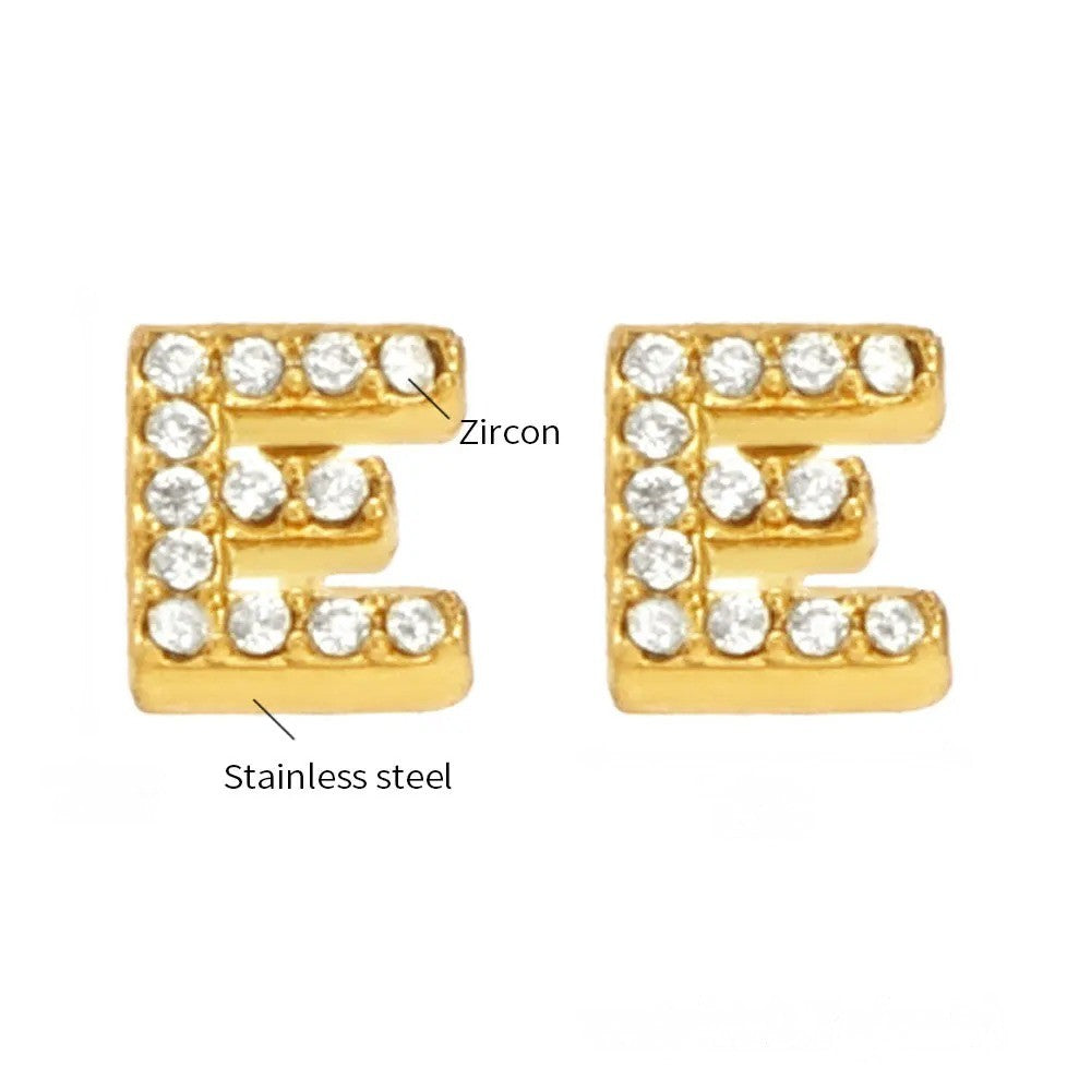 Gold Crystal Initial Letter Stud Earrings
