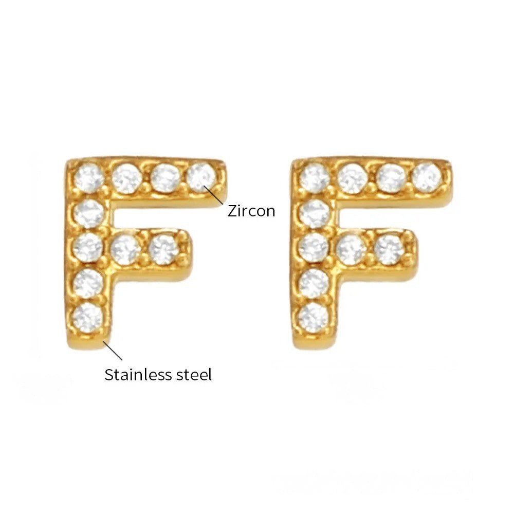 Gold Crystal Initial Letter Stud Earrings