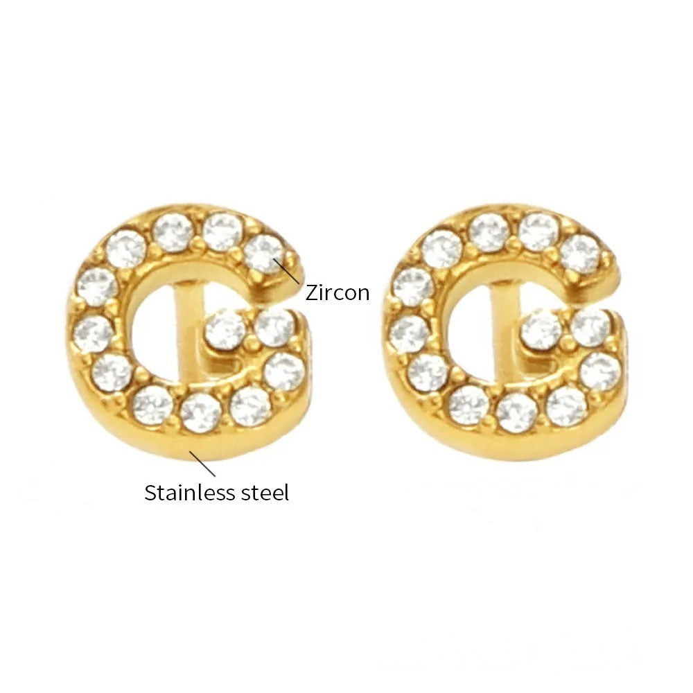 Gold Crystal Initial Letter Stud Earrings