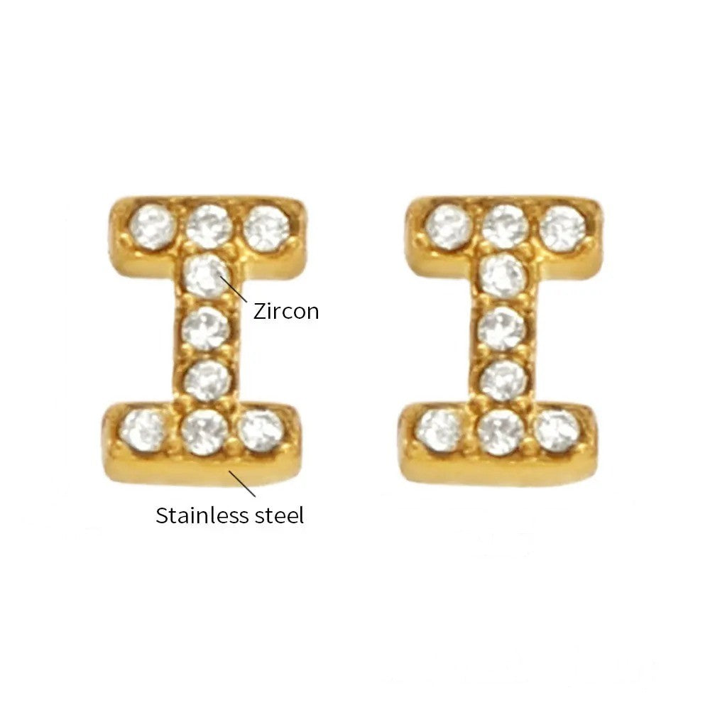 Gold Crystal Initial Letter Stud Earrings