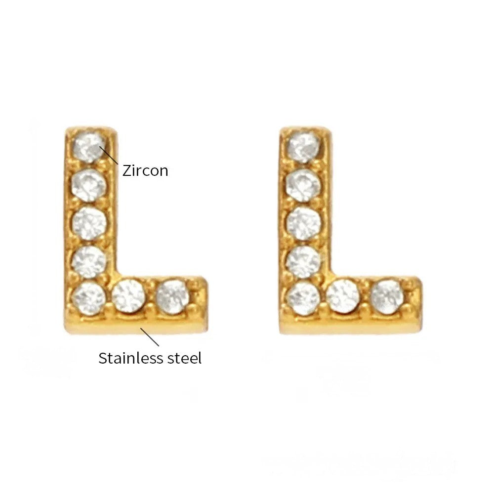 Gold Crystal Initial Letter Stud Earrings