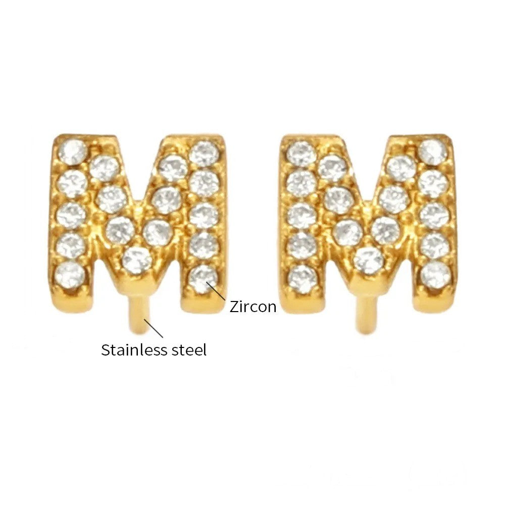 Gold Crystal Initial Letter Stud Earrings