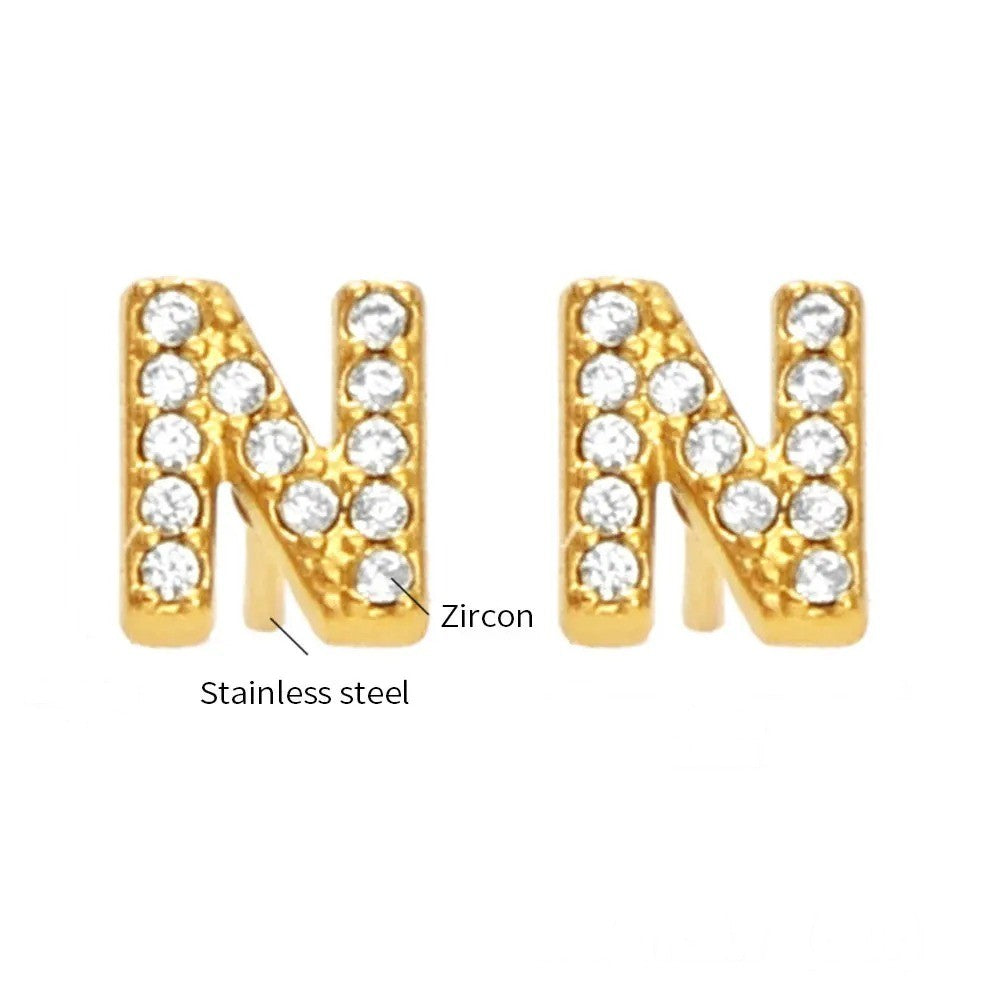 Gold Crystal Initial Letter Stud Earrings