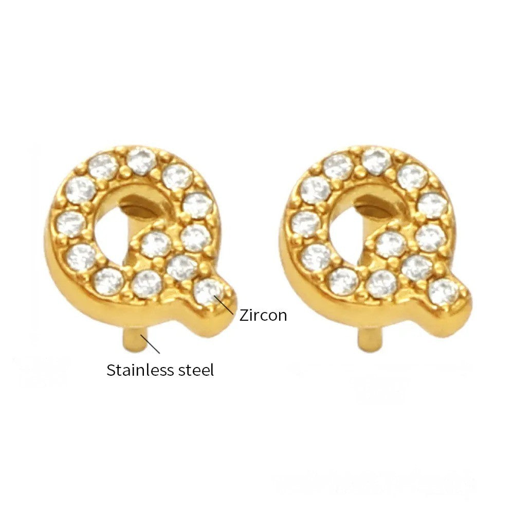 Gold Crystal Initial Letter Stud Earrings