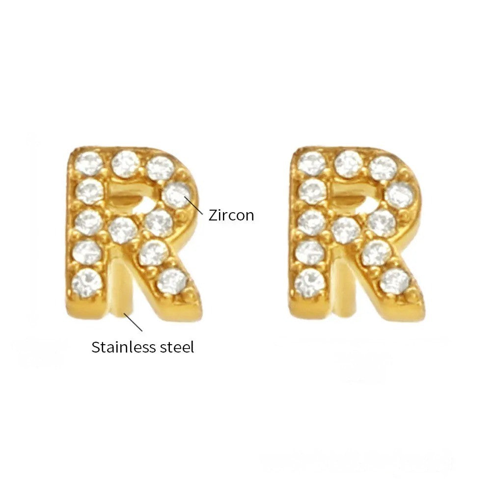 Gold Crystal Initial Letter Stud Earrings
