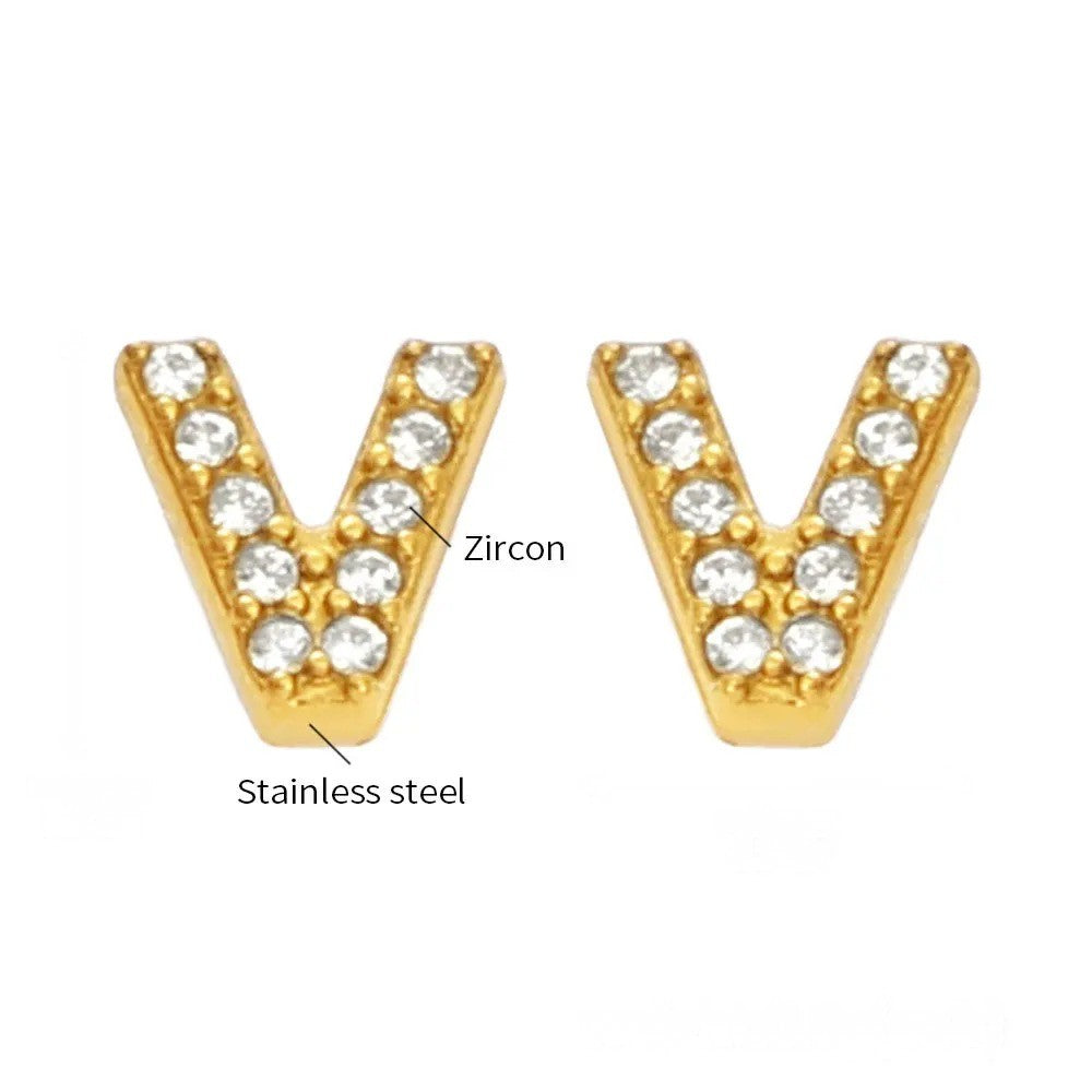 Gold Crystal Initial Letter Stud Earrings