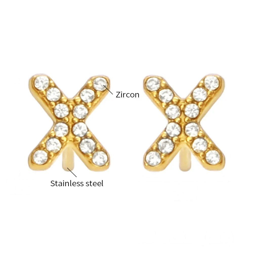 Gold Crystal Initial Letter Stud Earrings