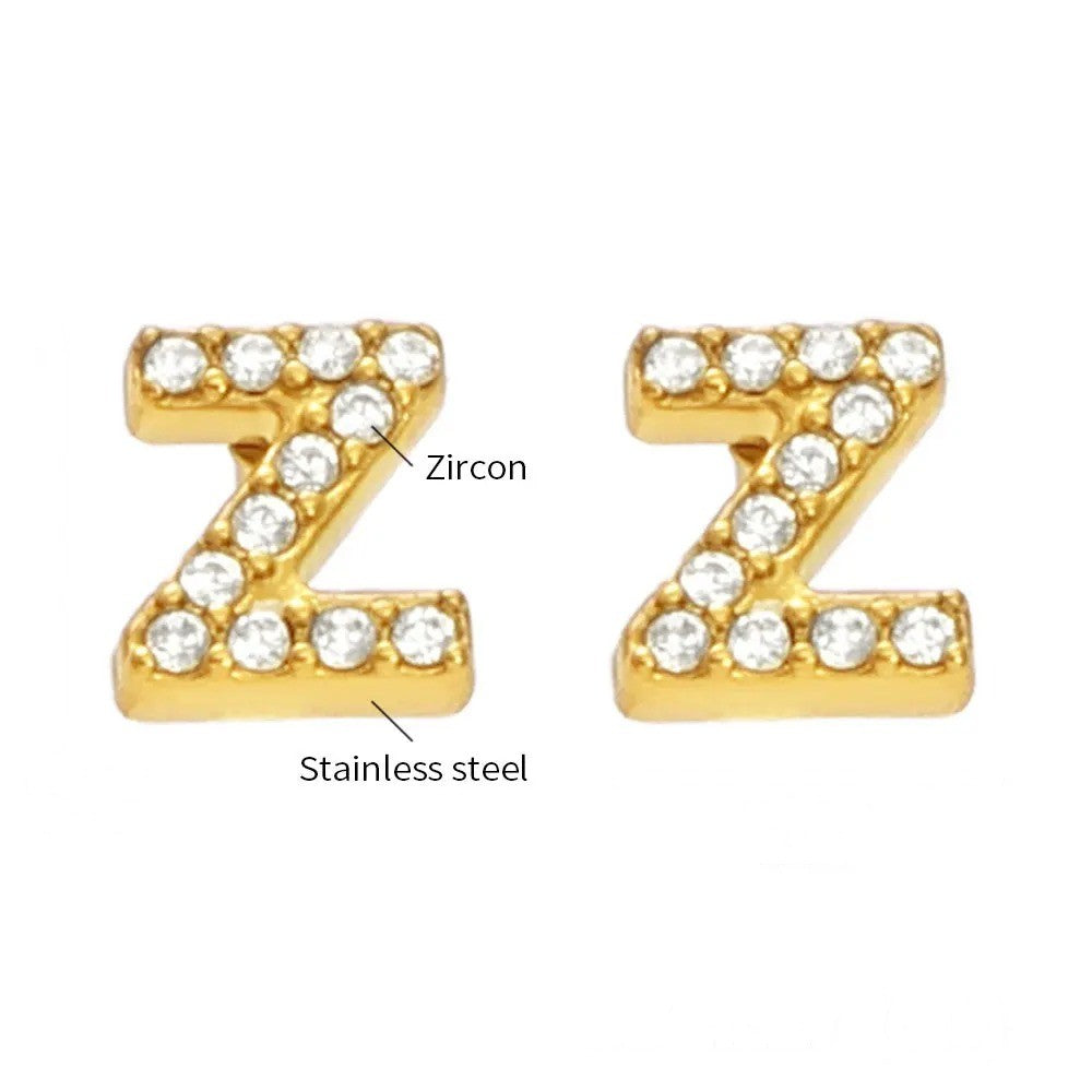 Gold Crystal Initial Letter Stud Earrings