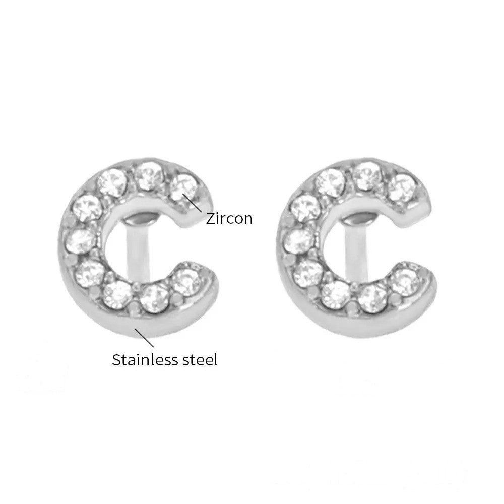 Gold Crystal Initial Letter Stud Earrings