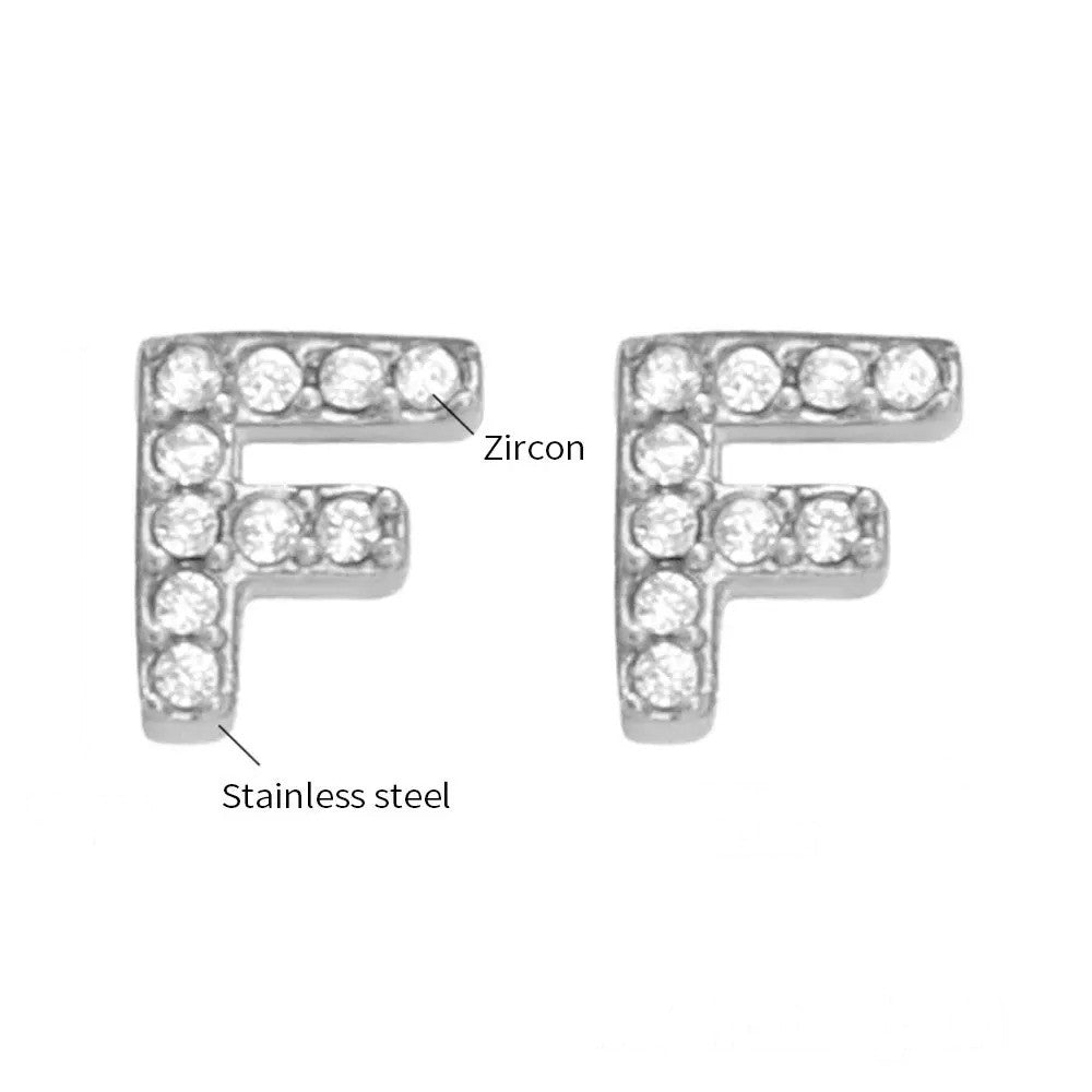 Gold Crystal Initial Letter Stud Earrings
