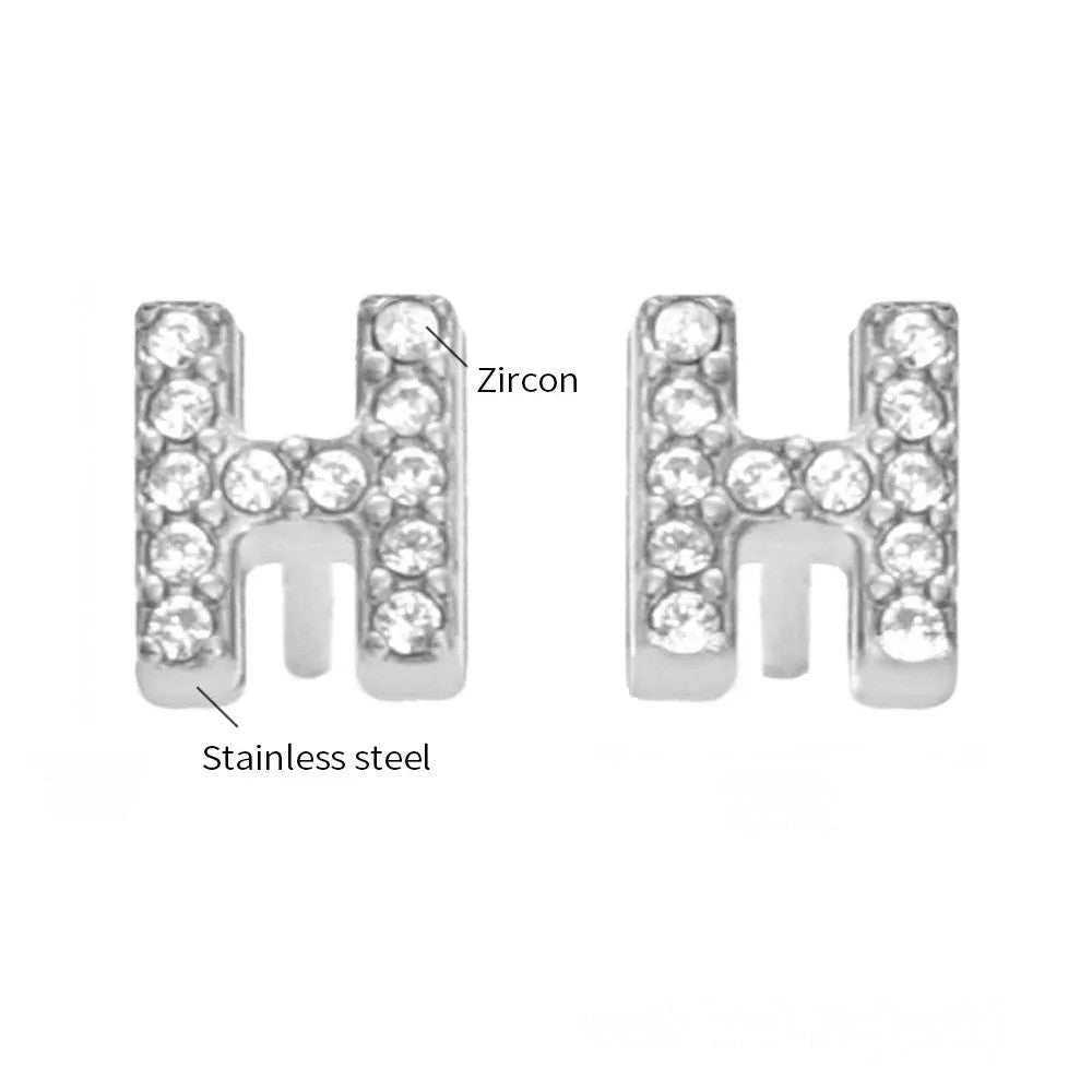Gold Crystal Initial Letter Stud Earrings