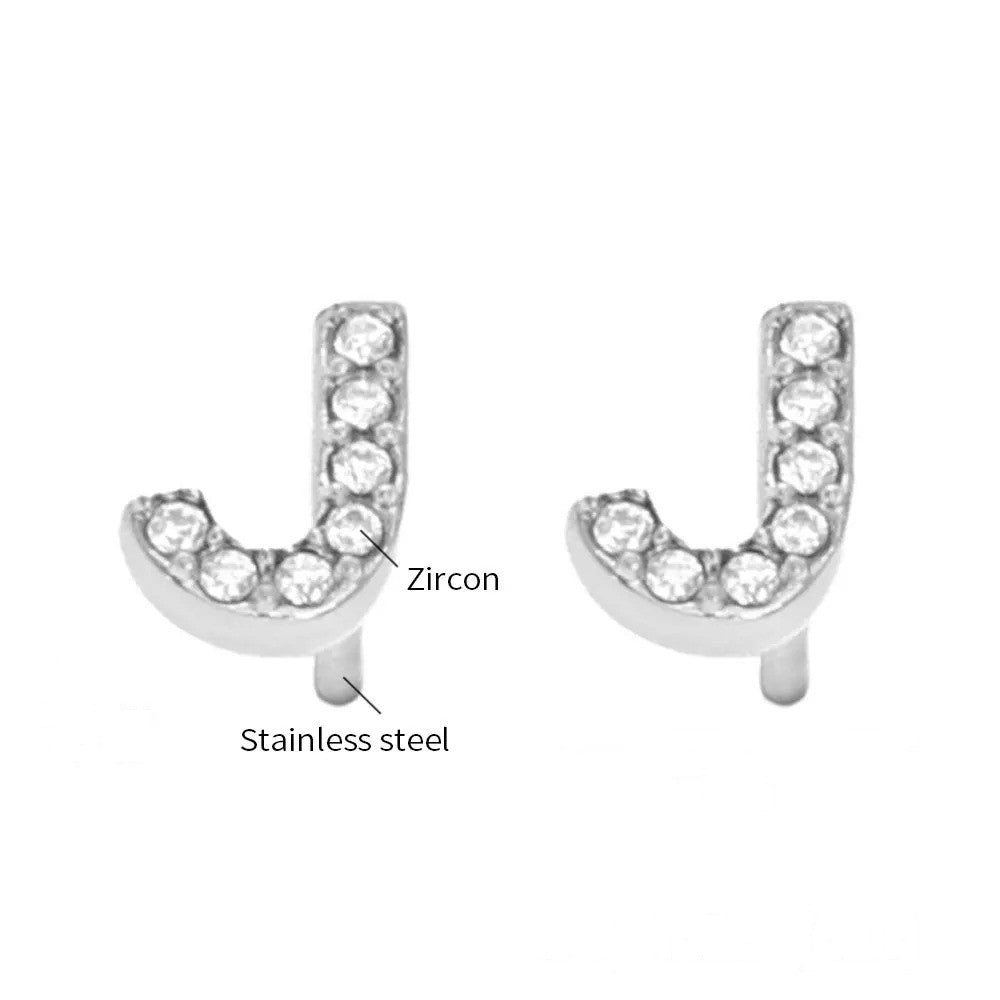 Gold Crystal Initial Letter Stud Earrings