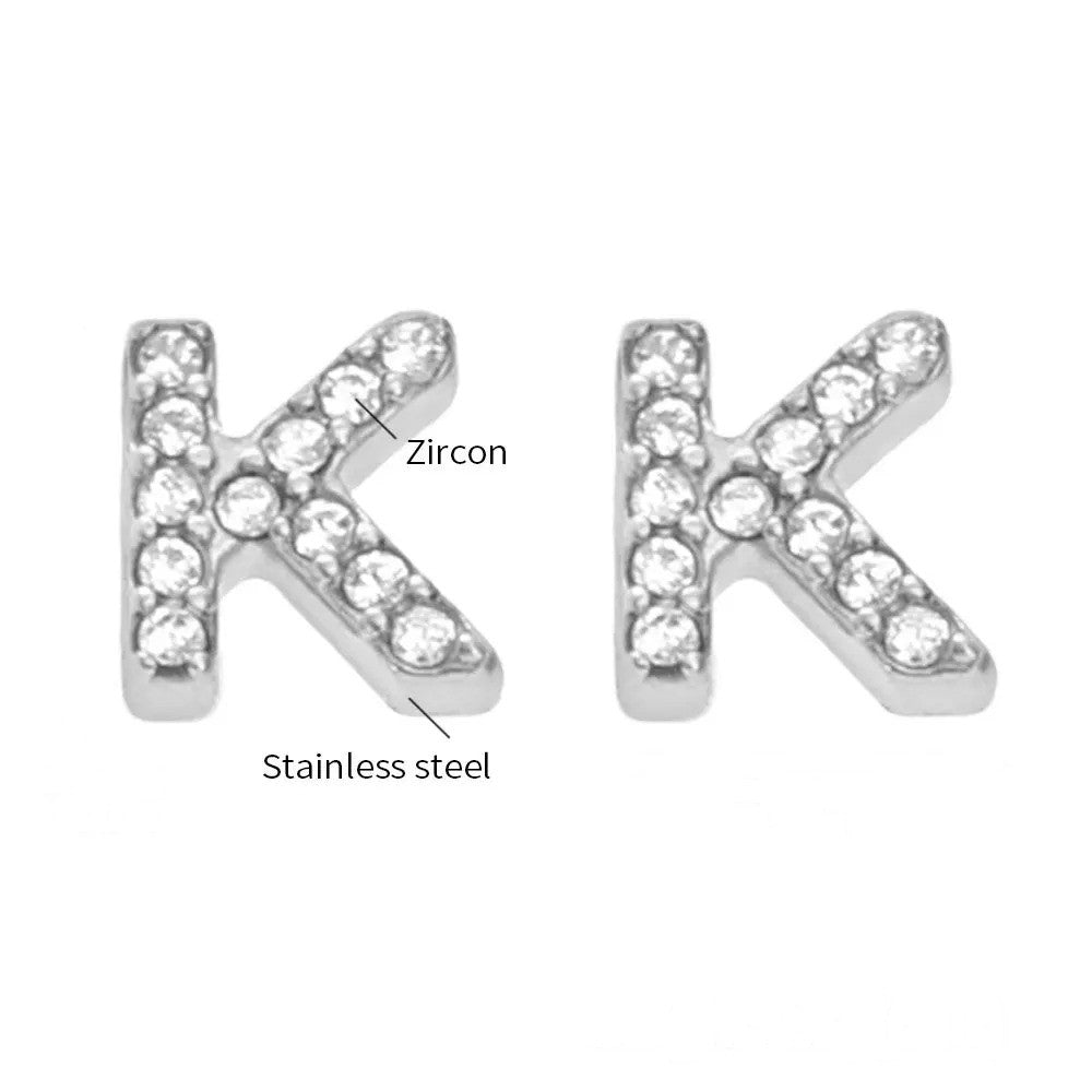 Gold Crystal Initial Letter Stud Earrings