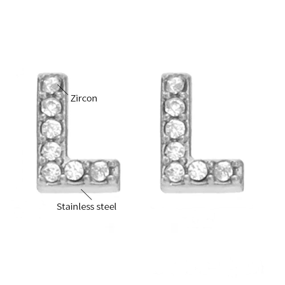 Gold Crystal Initial Letter Stud Earrings
