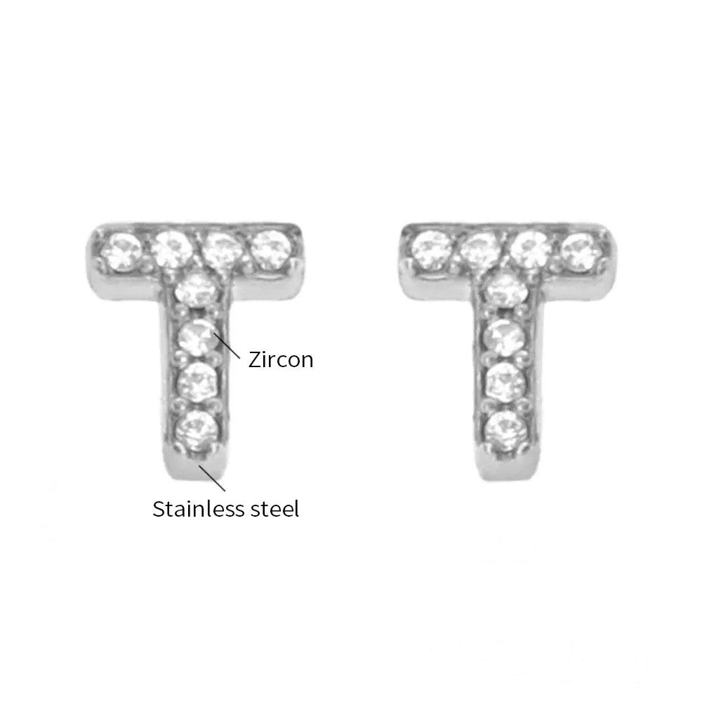 Gold Crystal Initial Letter Stud Earrings