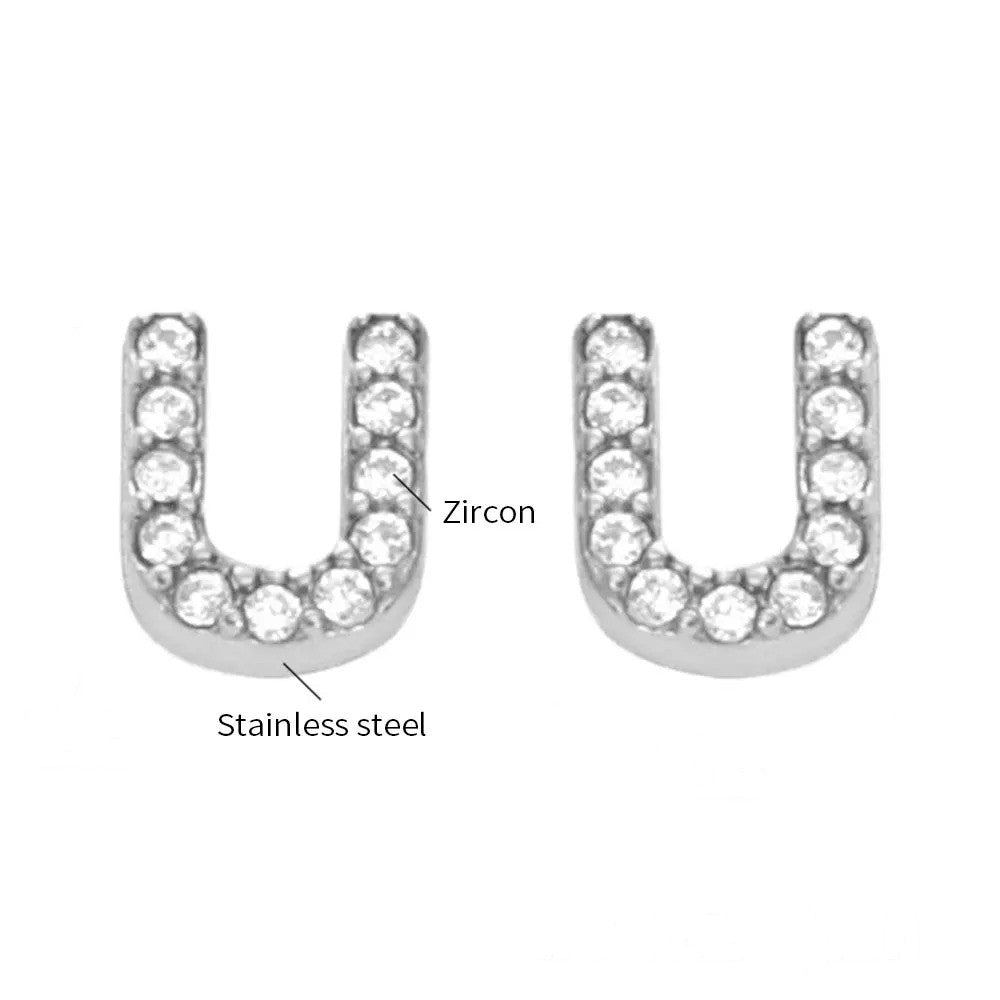 Gold Crystal Initial Letter Stud Earrings