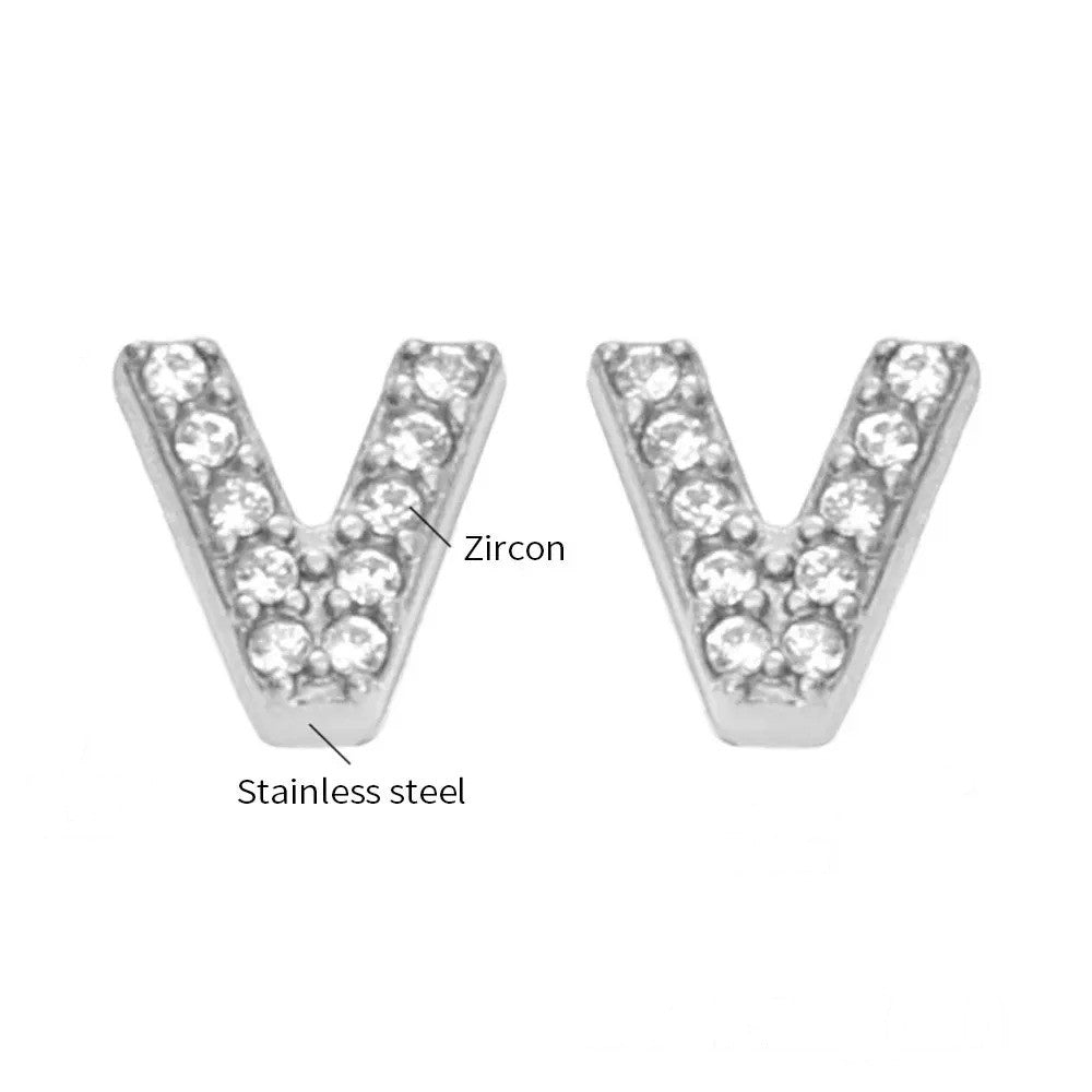 Gold Crystal Initial Letter Stud Earrings