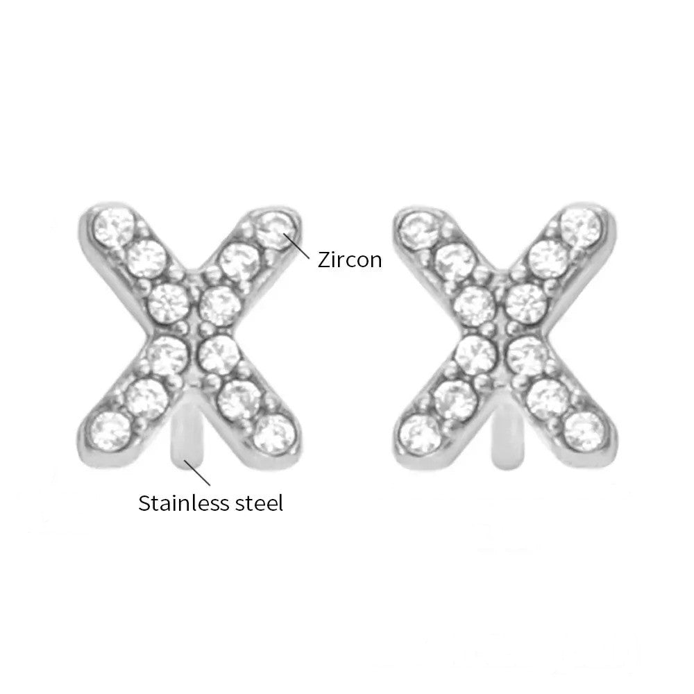 Gold Crystal Initial Letter Stud Earrings