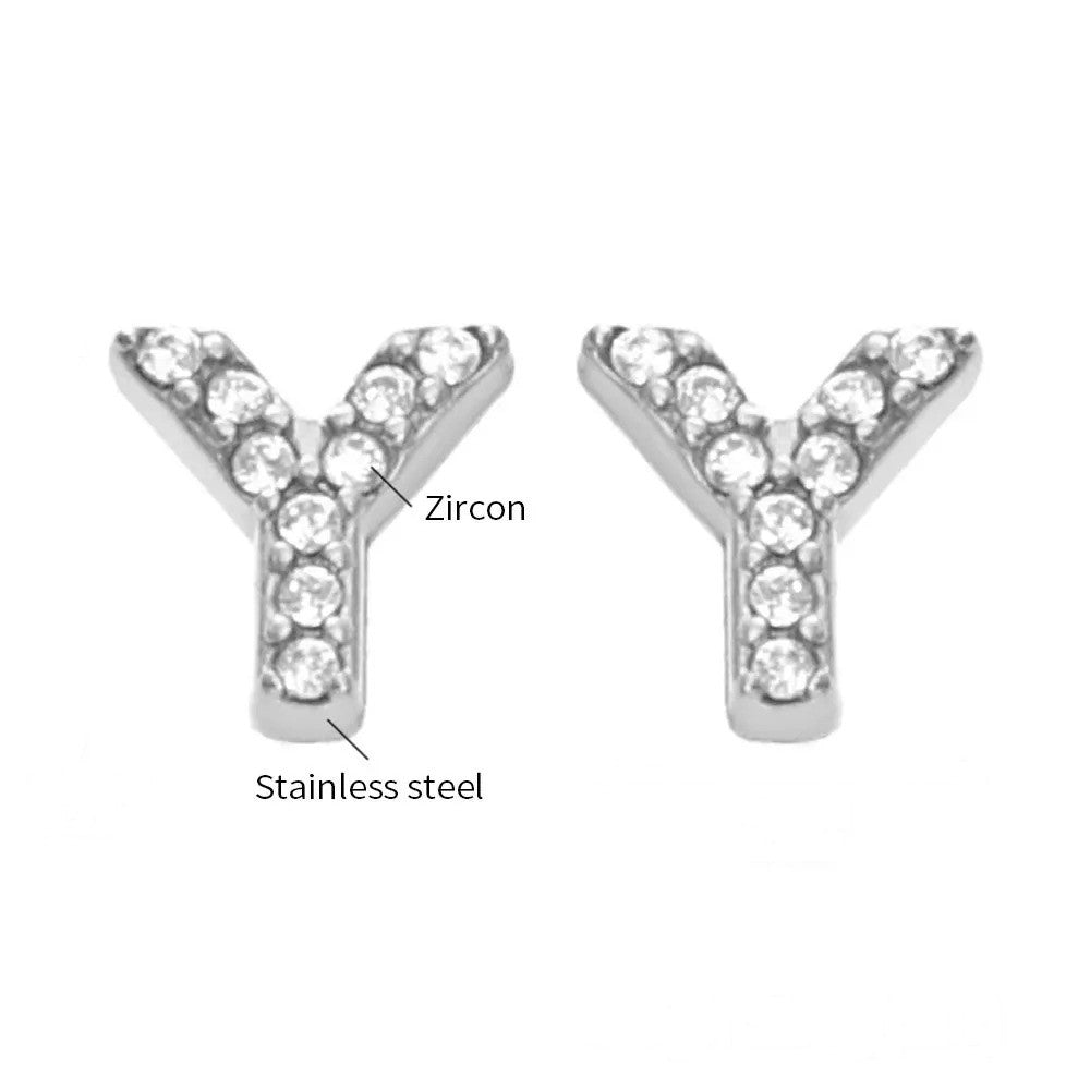 Gold Crystal Initial Letter Stud Earrings