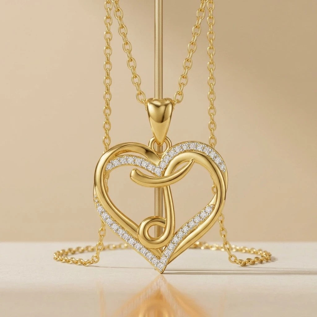 Crystal Heart Love Knot Necklace