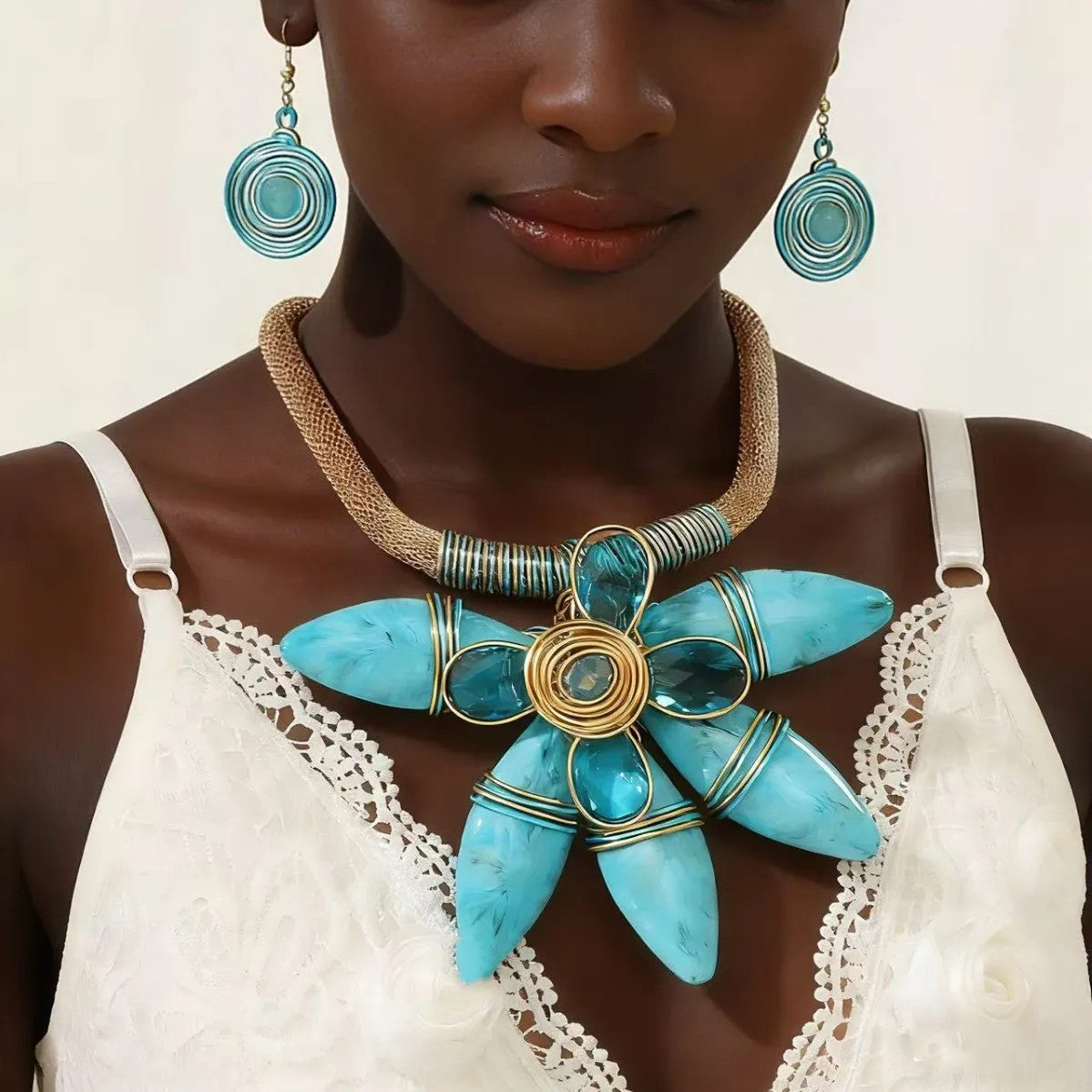 Turquoise Flower Statement Set