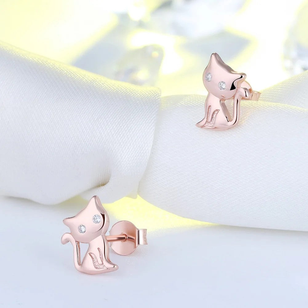 Pave Zircon Cat Stud Earrings