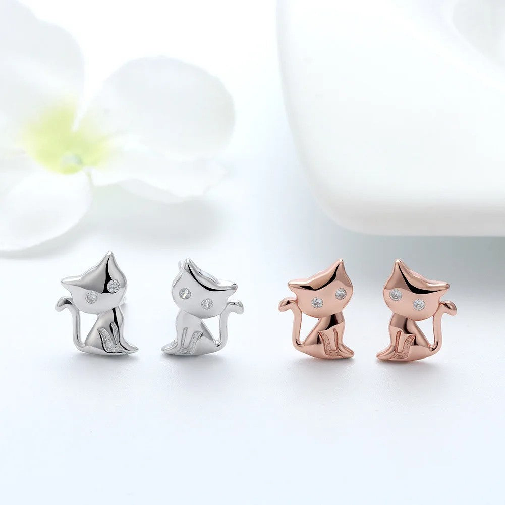 Pave Zircon Cat Stud Earrings