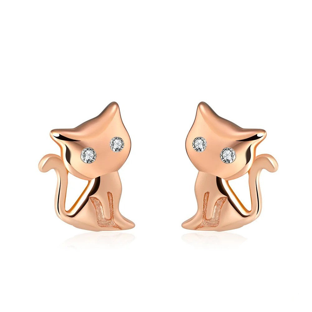 Pave Zircon Cat Stud Earrings